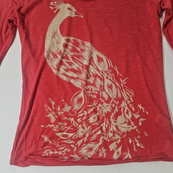 Lucky Brand Womens Top Size Small Red Tan Peacock - Picture 3 of 7